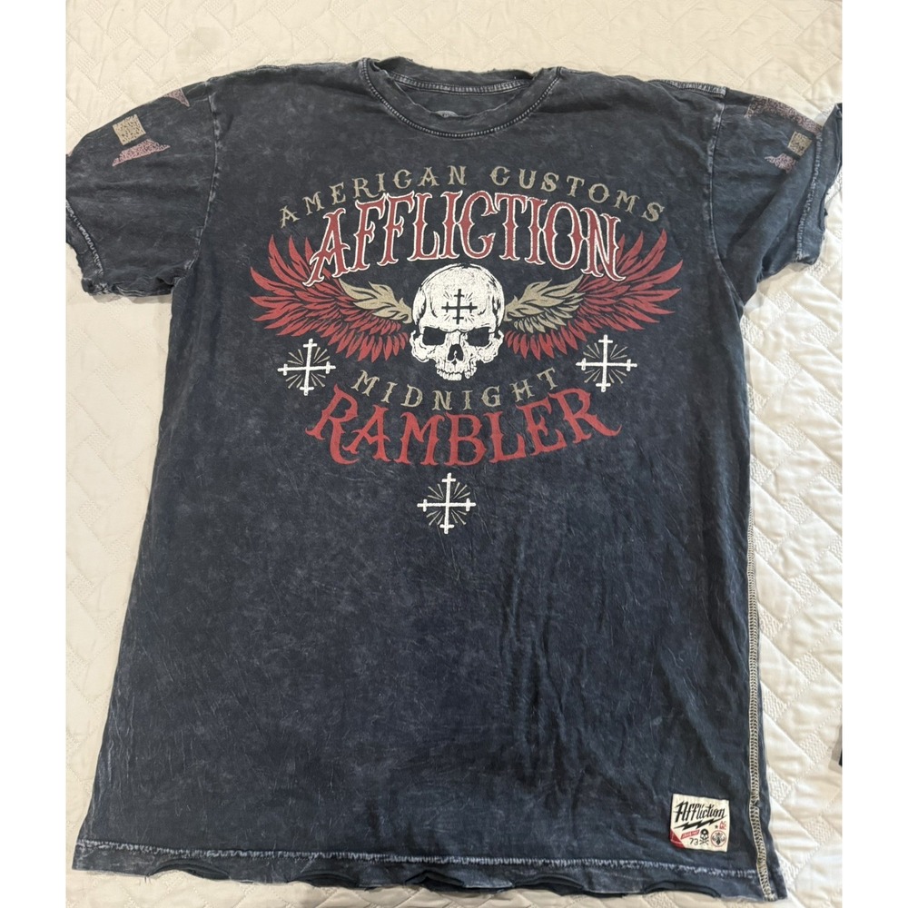 Affliction Midnight Rambler T Shirt Faded Distressed Skull Wings Y2K  Biker XL